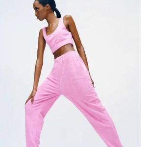 ZARA SET Pink Terrycloth Joggers and Crop Top